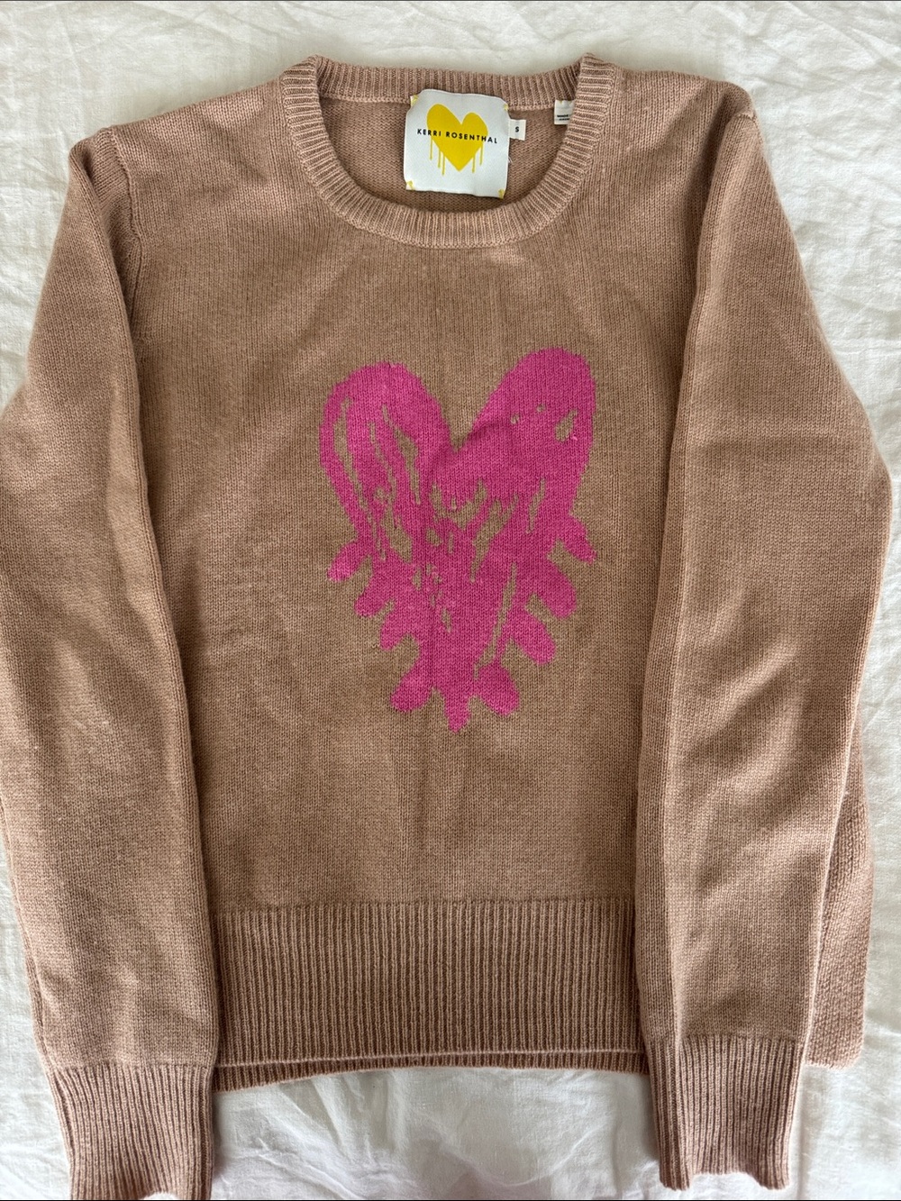 Rosenthal Pink Heart Intarsia Crewneck Sweater on Taupe